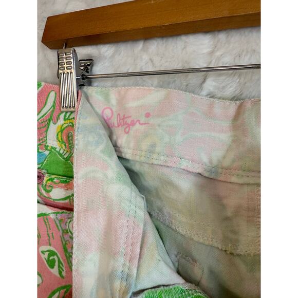 Lilly Pulitzer Clifton Stretch Denim Short Pink Green Blue Elephant Women Size 2 - Picture 7 of 12